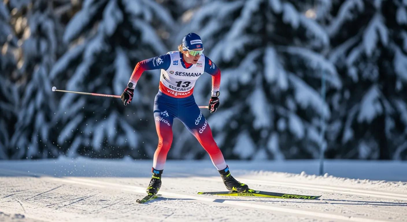 Ingvild Flugstad Østberg i norsk langrennsdress under verdenscuprenn