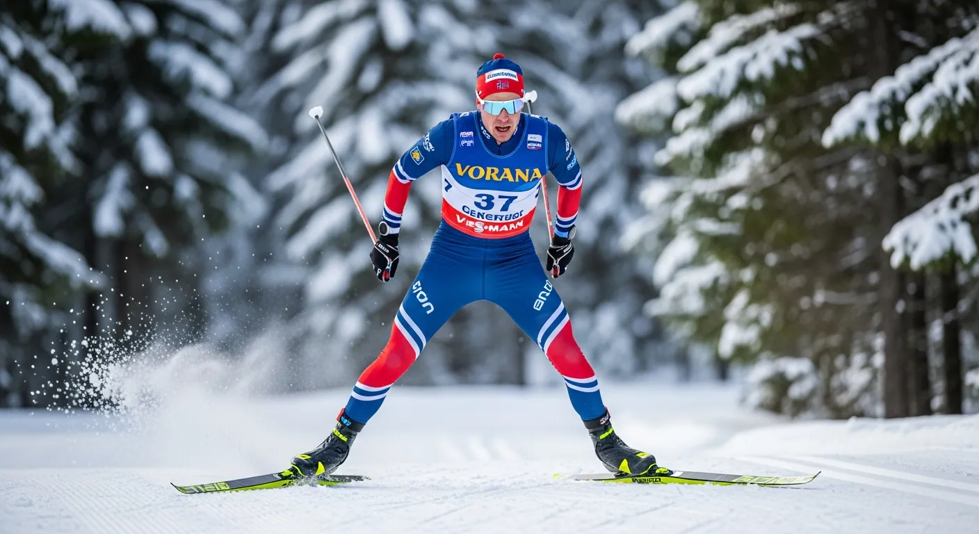 Simen Hegstad Krüger i konkurranse under langrenn