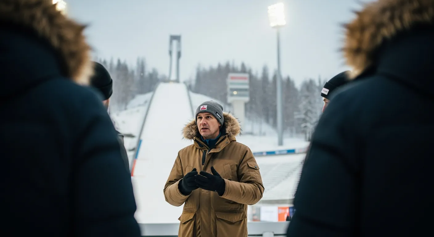Jan Erik Aalbu på arena med Norges hopplandslag