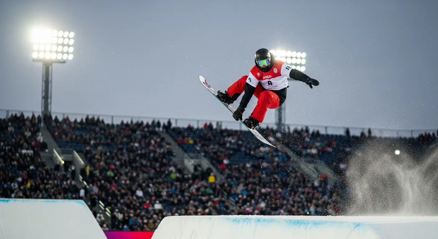Canadiske Brooke Voigt i slopestyle under internasjonal snowboardkonkurranse
